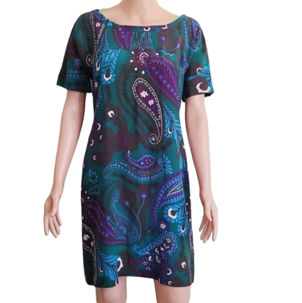 Banana Republic Retro Paisley Print Silk Shift Dress‎ Size Small